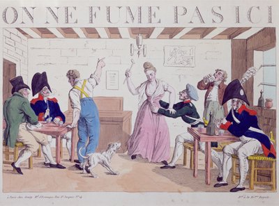 Niet Roken karikatuur tegen de aanwezigheid van de Geallieerde Troepen in Parijs, 1815 door French School