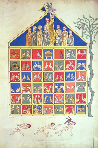 De Ark van Noach, facsimile van een origineel 12e-eeuws manuscript, 19e eeuw door French School