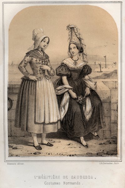 Normandische kostuums - de erfgename van Caudebec - gravure in 