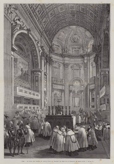 Noordtransept van de Sint-Pietersbasiliek, Vaticaanstad, Rome, Italië (gravure) door French School