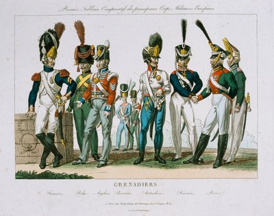 Noord-Europese Grenadier Officier Uniformen, uitgegeven door DEstampes, Parijs, ca. 1815 door French School
