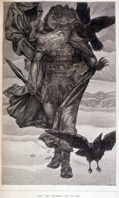 Odin, Germaanse god van oorlog en poëzie - gravure door French School