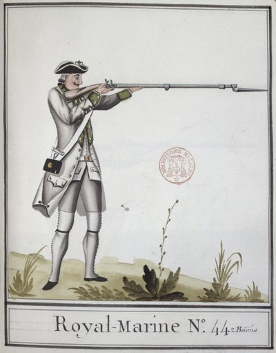 Officier van de Marine Royale met een bajonetgeweer, 1768 door French School