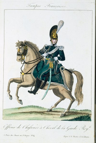 Officier van de Koninklijke Ruiterwacht, uit Troupes Francaises, uitgegeven bij Basset, Parijs door French School