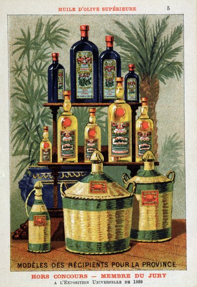 Olijfoliecontainers voor Parijs en de provincie gepresenteerd op de Wereldtentoonstelling van 1889 door French School