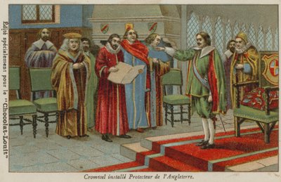 Oliver Cromwell beëdigd als Lord Protector van Engeland, Schotland en Ierland, 1653 door French School