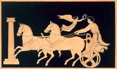 Olympische wagenmenner gekroond met een lauwerkrans door French School
