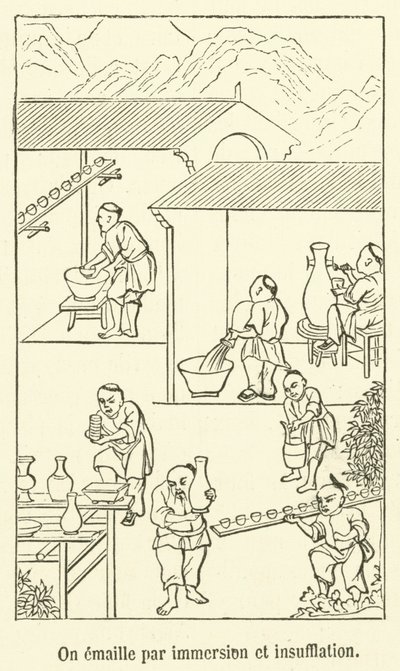 Men emaileert door onderdompeling en insufflatie (gravure) door French School