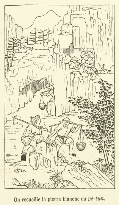 Men verzamelt de witte steen of pe-tun (gravure) door French School