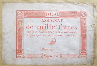 Duizend frank bankbiljet, 1795 door French School