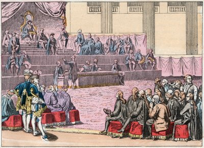 Opening van de Staten-Generaal in Versailles op 5 mei 1789 waarbij de Drie Orden (de Geestelijkheid, de Adel en de Derde Stand) bijeenkomen - Opening van de Staten-Generaal, 5 mei 1789 - Gravure van het einde van de 19e eeuw in 