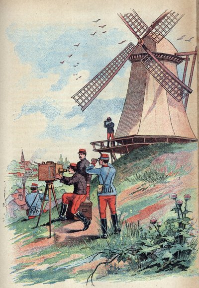 Optische telegraaf - De optische telegraaf of telegraaf Chappe in de 19e eeuw - Gravure in 