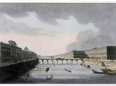 Optisch uitzicht op Parijs: de Pont des Arts rond 1810, stad Parijs door French School