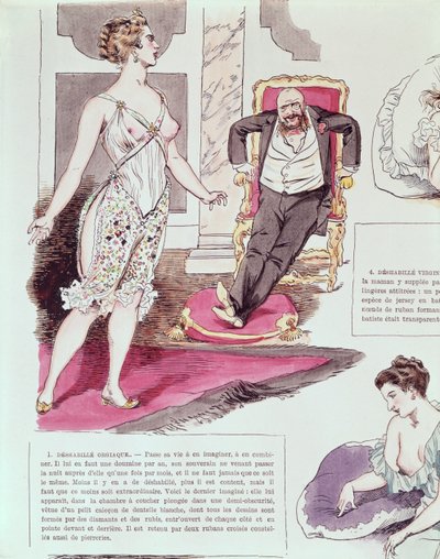 Orgiastisch Negligé, illustratie uit La Vie Parisienne, c.1870-80 (kleurgravure) door French School