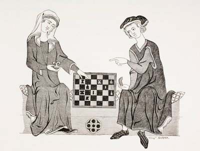 Othon IV, Markies van Brandenburg, schaakt met zijn vrouw Hedwige de Habsbourg, uit 