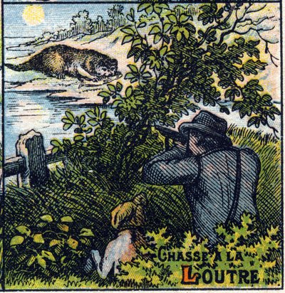 Otterjachtscène. Syllabar alfabet van jachten Beeld van Epinal door French School