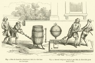 Otto de Guericke probeert een vat leeg te maken, Tweede vat gebruikt door Otto de Guericke om het vacuüm te maken door French School