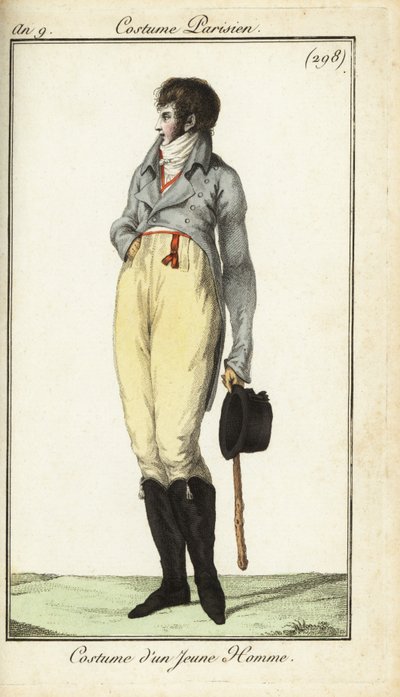 Outfit van een jonge man of Incroyable, mei 1801 door French School
