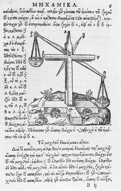 Pagina uit Mhxanika, reproductie van Grieks manuscript door Aristoteles (384-322 v.Chr.), gepubliceerd in Parijs door French School