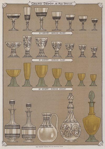 Pagina uit de catalogus van het Grand Depot de Porcelaines, Faiences et Verreries door French School