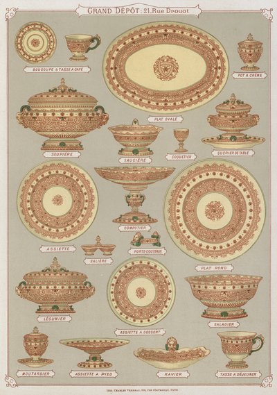 Pagina uit de catalogus van het Grand Depot de Porcelaines, Faiences et Verreries door French School