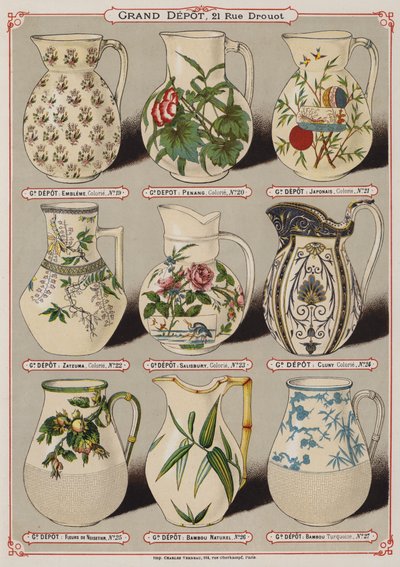 Pagina uit de catalogus van het Grand Depot de Porcelaines, Faiences et Verreries door French School