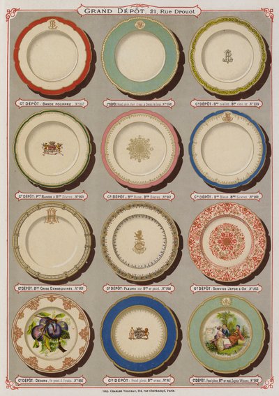 Pagina uit de catalogus van het Grand Depot de Porcelaines, Faiences et Verreries door French School