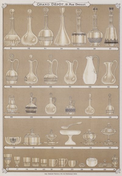 Pagina uit de catalogus van het Grand Depot de Porcelaines, Faiences et Verreries door French School