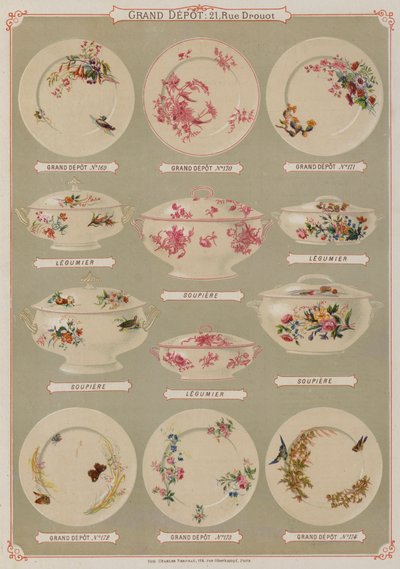 Pagina uit de catalogus van het Grand Depot de Porcelaines, Faiences et Verreries door French School