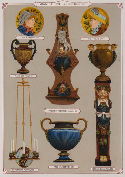 Pagina uit de catalogus van het Grand Depot de Porcelaines, Faiences et Verreries door French School
