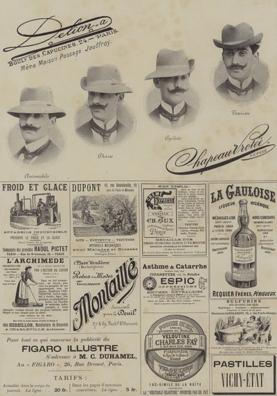 Pagina met advertenties uit Le Figaro Illustre, december 1897 door French School
