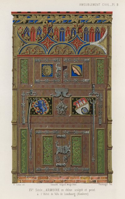 Geschilderde eikenhouten kast in het stadhuis van Lüneburg door French School