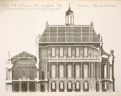 Palais du Louvre: de Koninklijke Kapel, doorsnede, ca. 1720 door French School