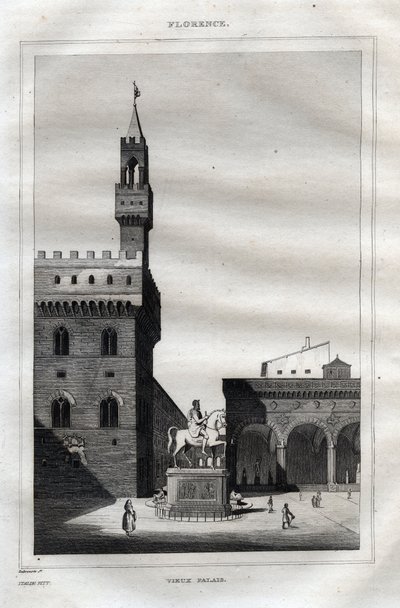 Palazzo Vecchio in Florence - Piazza della Signoria - Gravure uit 