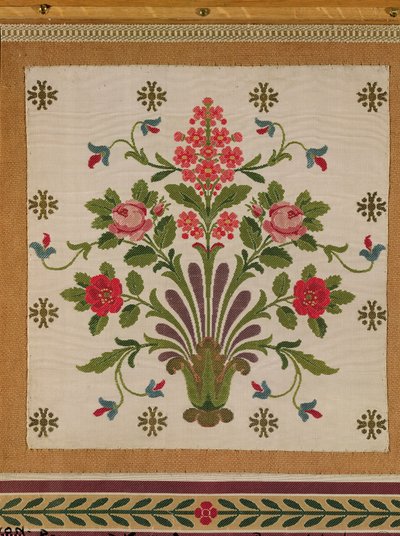 Paneel van zijde met een bloemenboeket uit Pernon, Lyon door French School