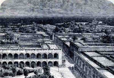 Panoramisch uitzicht op Merida, uit De oude steden van de Nieuwe Wereld, door Claude-Joseph-Desire Charnay, uitgegeven 1887 door French School