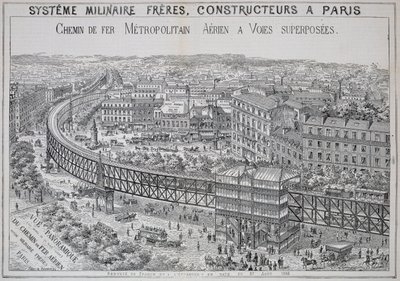 Panoramisch Uitzicht op de Overground Metro in Parijs, illustratie uit Le Metropolitain, mei 1885 door French School
