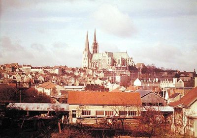 Panoramisch uitzicht op de stad met de kathedraal door French School