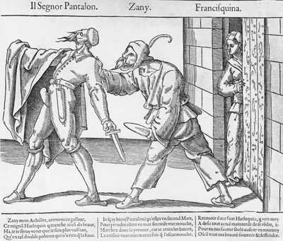 Pantalone, Zanni en Franceschina, scène uit de Italiaanse Commedia dell