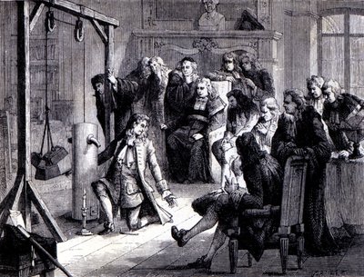 Papin (1647 - 1714) experimenteert met zijn poedermachine voor de professoren van de Universiteit van Marburg - in 