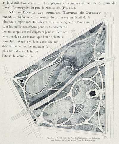 Parc du Montsouris: plan van de tuin in aanbouw door French School