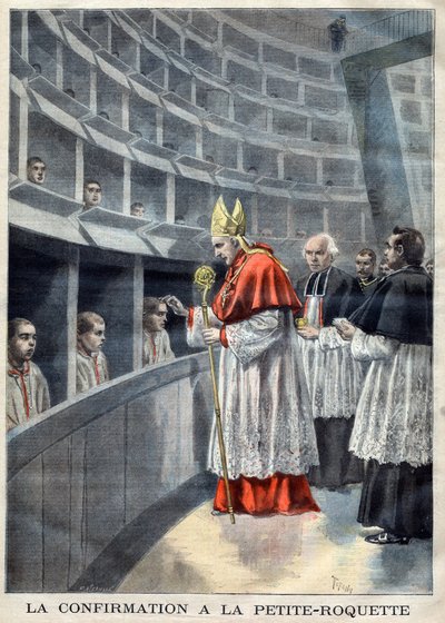 Parijs - Gevangenis de Petite Roquette - De bevestiging in de Petite-Roquette - Mrg Richard, aartsbisschop van Parijs - illustratie door Meaulle, Fortune Louis in 