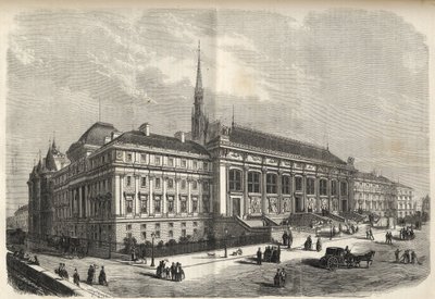 Parijs - nieuwe gevel van het gerechtsgebouw, gebouwd door Joseph-Louis Duc (1802-1879) - (Westgevel, aan de Rue de Harlay) gravure van 1869 door French School