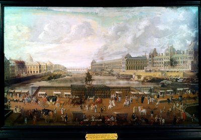 Parijs, Uitzicht op de Pont-neuf, het Palais du Louvre en het College van Vier Naties circa 1680 door French School