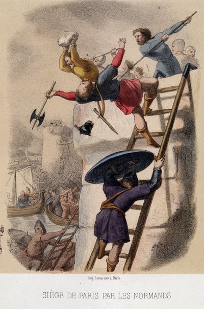 Belegering van Parijs door de Noormannen (885) door French School