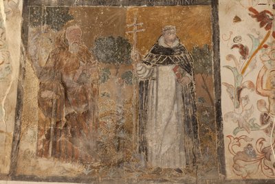 Parochiekerk (Església de la Mare de Déu de Solers). Interieur. De beuken. Muurschilderingen. (detail) 16e eeuw (?) door French School