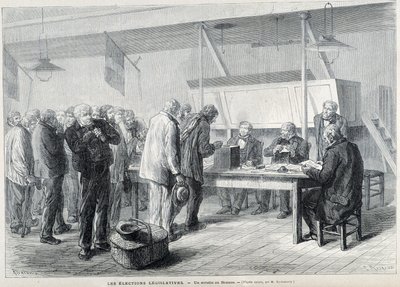 Parlementsverkiezingen: een stembureau in Beauce - in "Le Monde Illustré", maart 1876 door French School