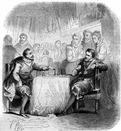 Partij schaak tussen Hendrik IV van Frankrijk en de hertog van Vendôme. door French School