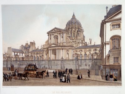 Langs de kerk van Val de Grace in Parijs - lithografie door French School