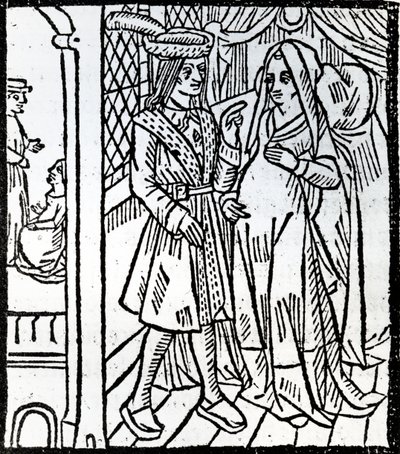 Pathelin en Guillemette, uit De Farce van Meester Pierre Pathelin, ca. 1465 door French School